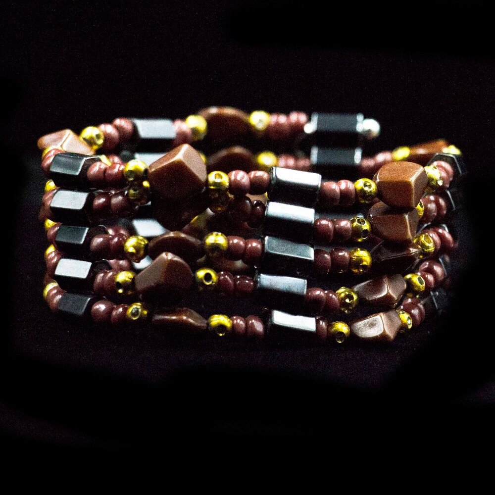 MAGNETIC HEMATITE AND BROWN TONE BEAD BRACELET/NECKLACE -  JBHBDN1